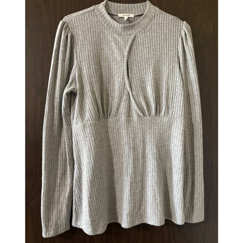 Gray Ribbed Long Sleeve Top